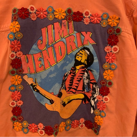 Custom Women’s Jimi Hendrix Upcycled Salmon Corduroy Pearl Snap Shirt - Picture 2 of 9